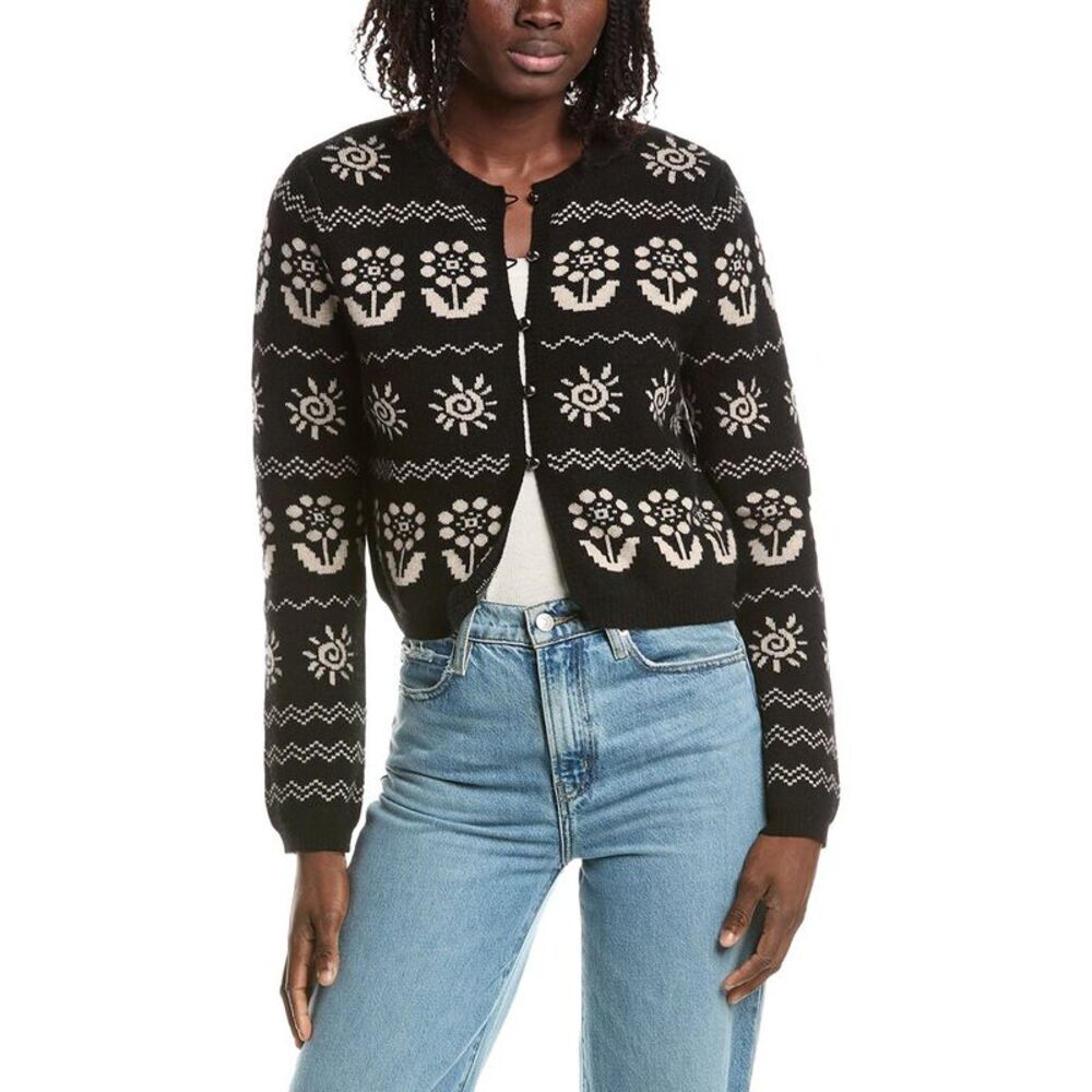 &Isla Womens  Evelyn Floral Motif 100% Cashmere Cardigan, Brown